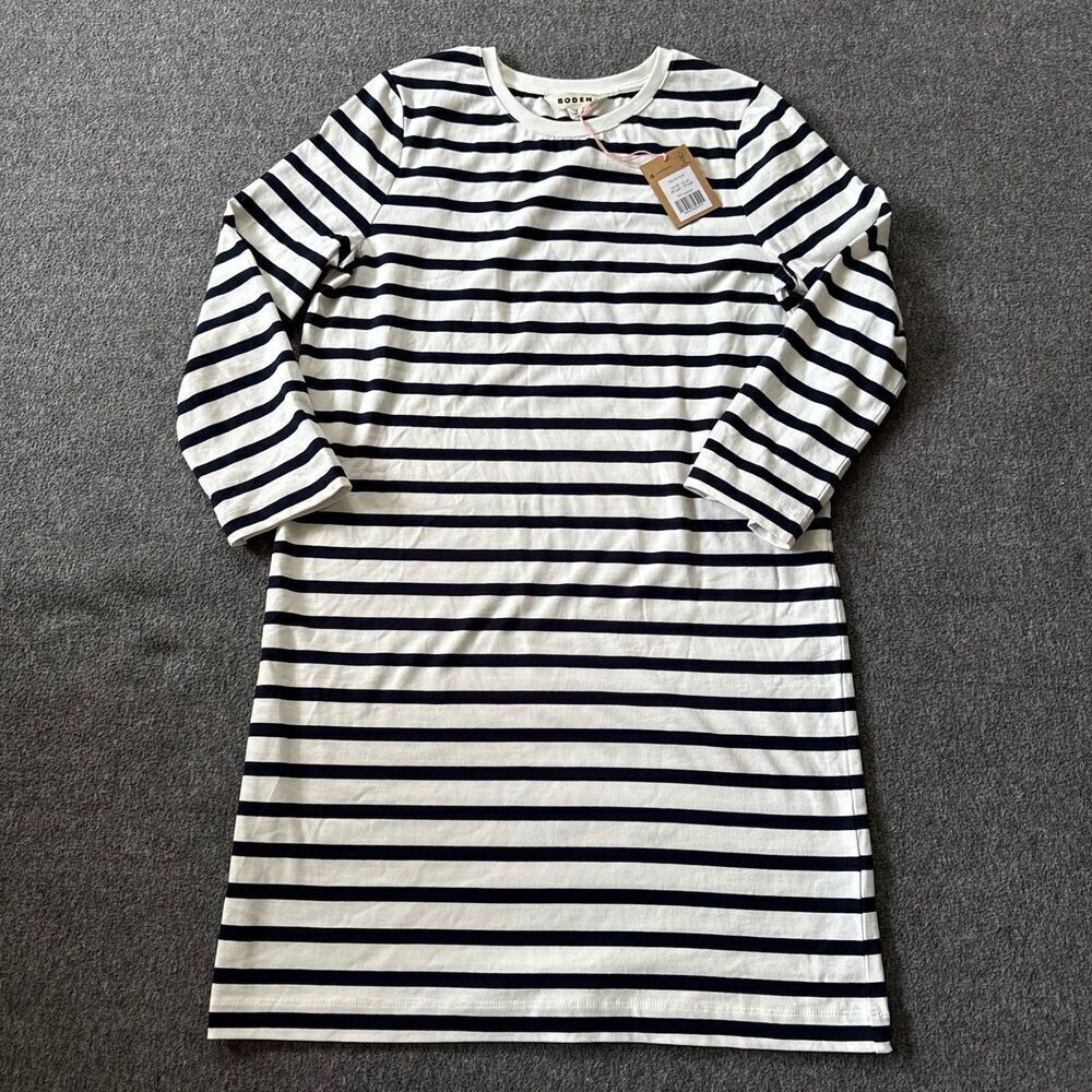 NWT Boden Womens 4R Striped Blue White Long Sleeve Mini T-Shirt Dress Nautical